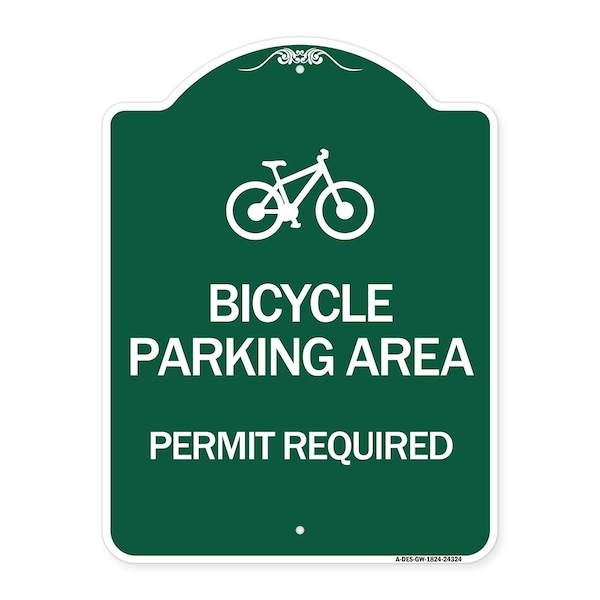 Bicycle Parking Area-Permit Required W/ Graphic, Green & White Alum Sign, 18" x 24", GW-1824-24324